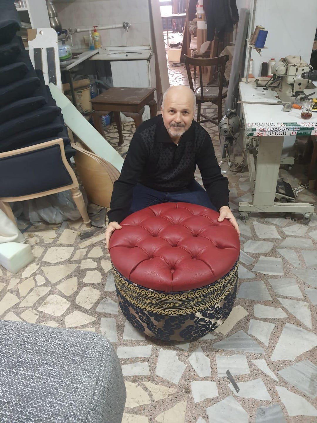 Luxury Round Tufted Ottoman – Custom Pouf for Interior Designers ...