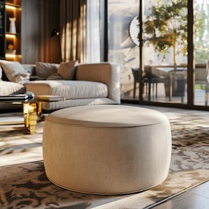 65 cm Cream Velvet Pouf | Handmade Luxe Ottoman for Modern Interiors | Designer Pick | Free Delivery – No Customs Fees