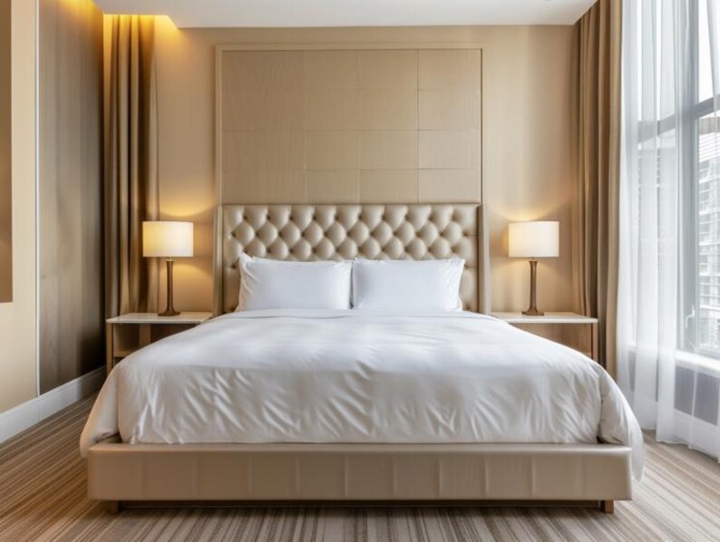 Curated visual reference: Visual Reference: Luxury Tufted Headboard Beige Upholstered Wall Panel For Hotel Style