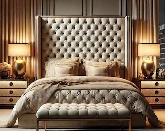 Tufted Headboard Concave Curved Wingback Extra Tall Bespoke Custom California King Queen Full Twin Modern MADE TO ORDER