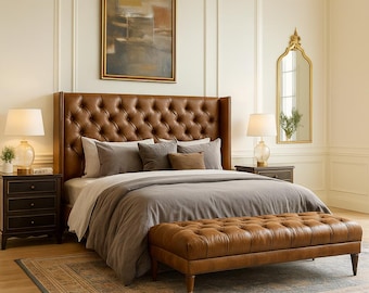 Vintage Leather Headboard | Bespoke Tufted Architectural Panel | Custom-Engineered for Master Suites