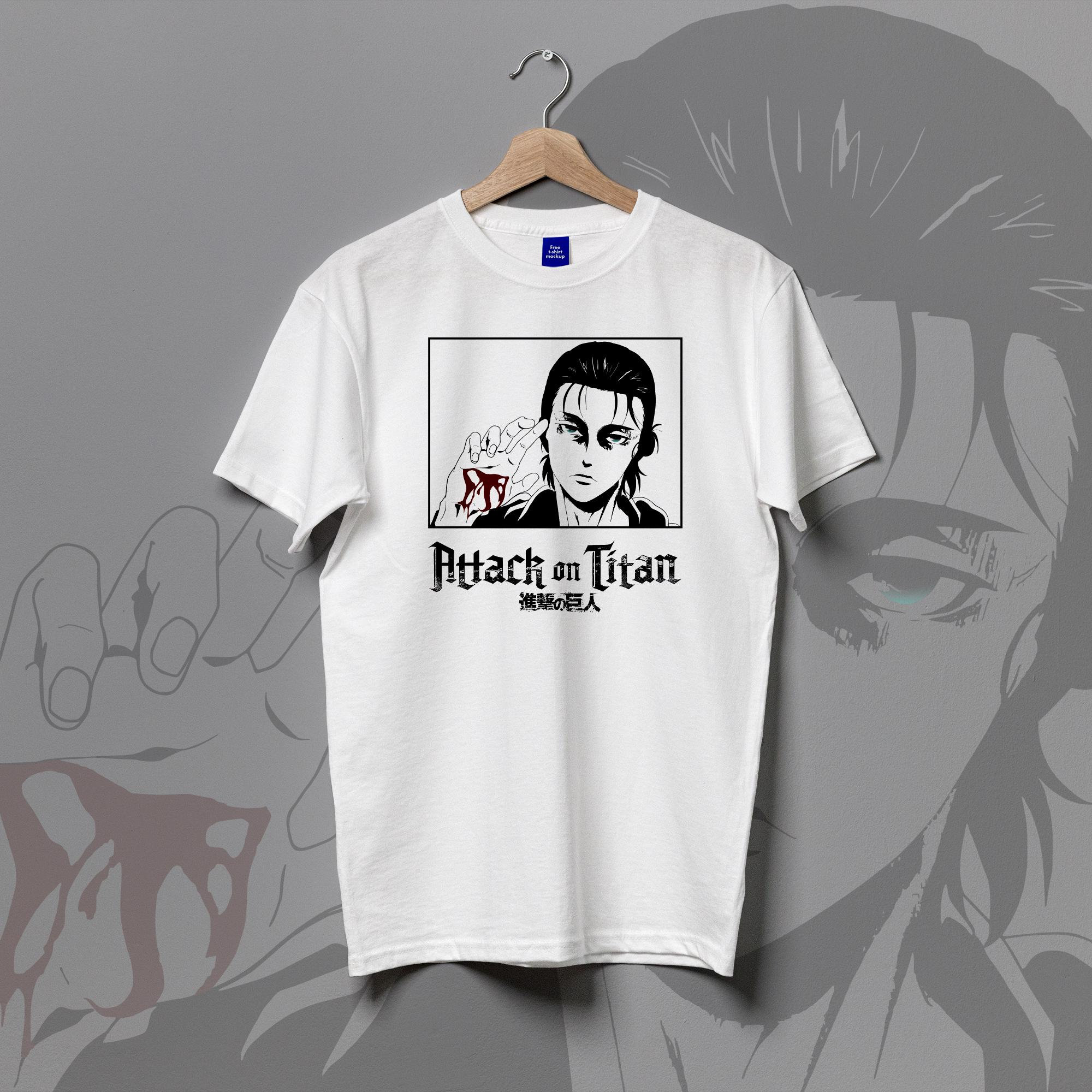 Attack on titan Eren Jaeger T-shirt unisex Anime Character Custom  Personalized On Demand Handmade Gift Black and White 100% Cotton