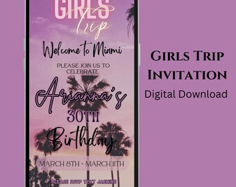 Miami Girls Trip Invitation - Editable Birthday Weekend Itinerary (Digital Invite)