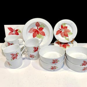 YOUR CHOICE - Vintage Block Spal "Poinsettia" Salad Plates, Bread Butter Plates, Teacup/Saucer Sets