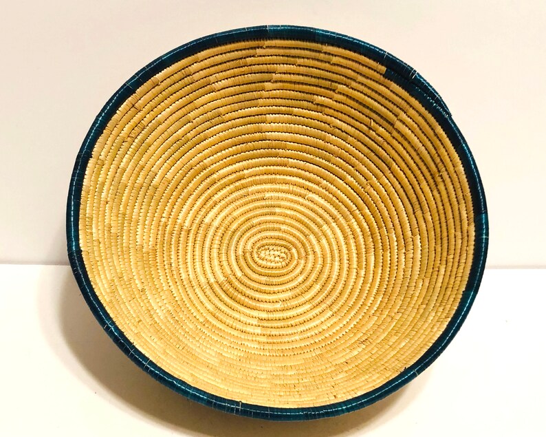 Round Vintage Woven Coil Basket Natural Materials Simple Etsy