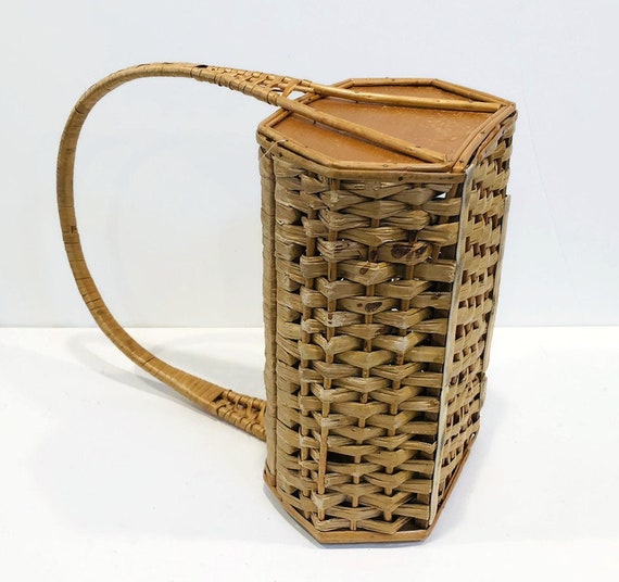 Unique Vintage Wicker and Wood Wide Base Purse, W… - image 7