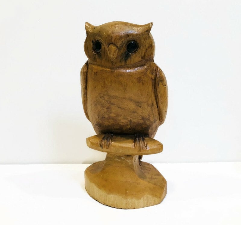 Vintage Hand Carved Great Horned Owl, Rustic