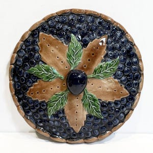 Vintage Ceramic Pie Keeper with Lid, Blueberry Pie, Realistic Pie Lid, Made in Portugal