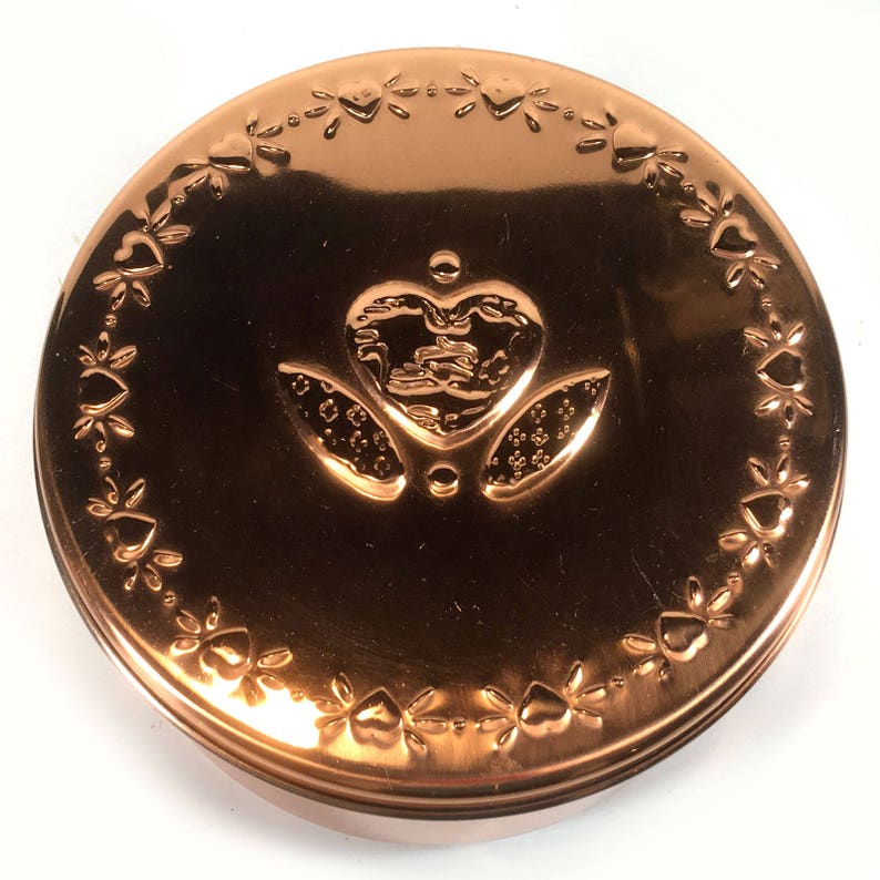 Vintage Round Copper Canister Embossed Hearts Pattern on Lid Etsy