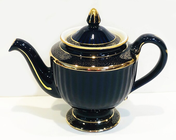 Vintage Cobalt Blue Teapot by hall, Made in the USA, 6 Cup