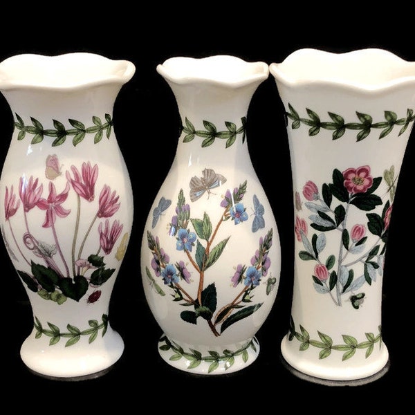 Vintage Portmeirion "Botanic Garden" Bud Vases, Pretty Flowers and Laurel Green Leaf Border (Sold Separately - 2 Available)