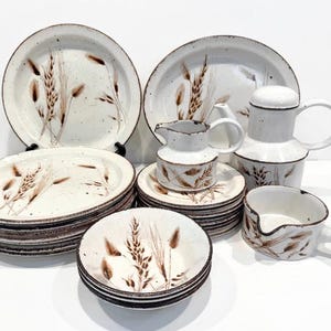 YOUR CHOICE: "Stonehenge Wild Oats" China, Platter, Coffee Pot, Dinner & Bread Butter Plates, Cereal and Serving Bowls, White w/Brown Design