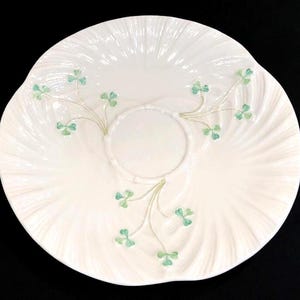 Vintage Belleek "Harp Shamrock" 9.5 Inch Diameter Shell Plate, Shell Texture with Shamrocks, Sixth Mark, 1965 - 1980