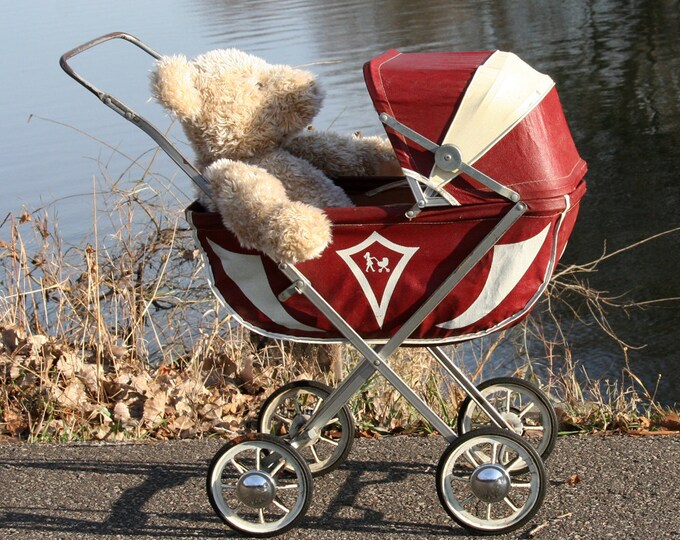 Vintage Red and White Baby Doll Carriage Collapsable Etsy