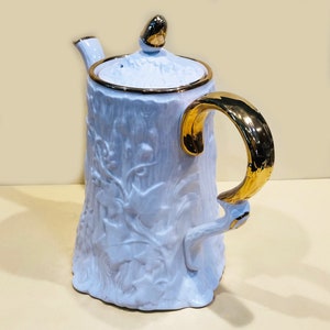Vintage Coffee Pot, "Old English Oak", by Royal Stafford Fine Bone China, Fabulous Faux Bois Embossed Texture, White with Gold Trim image 3