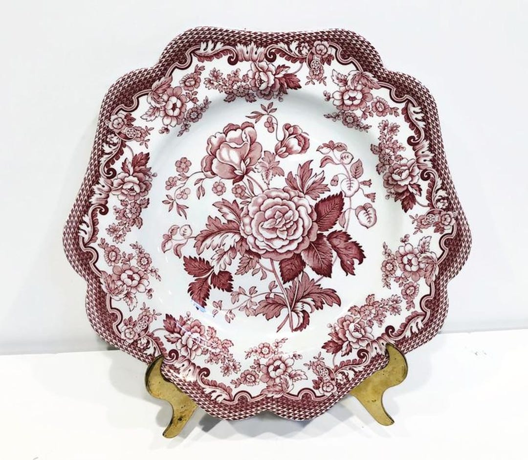 Vintage Spode Cranberry and White Buffet/dessert Plate, Spode