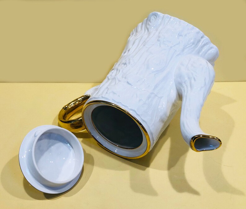 Vintage Coffee Pot, "Old English Oak", by Royal Stafford Fine Bone China, Fabulous Faux Bois Embossed Texture, White with Gold Trim image 7