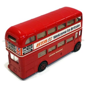 Vintage Diecast Red Double Decker British Bus, "London Transport", Made in England by Corgi Toys, "Route 24 - Victoria Street Special"