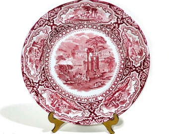 RARE Antique Petrus Regout Maastricht - Samarcand Plate, 8.25", Pink Red Transferware, circa 1878 (2 Available)