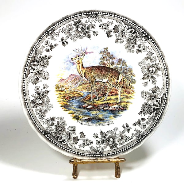 Salad Plate "Vintage Game", by Churchill, Stag/Deer with Brownish/Black Floral Border, Made in Columbia (2 Available)