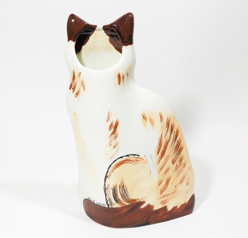 Vintage Cat Vase Siamese Cat Cream Dark Brown Highlights Etsy
