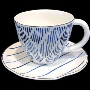 Vintage White and Cobalt Blue, 1 Teacup/Saucer by Lenox, "Blue Bay" Pattern, Fine Bone China, Made in USA