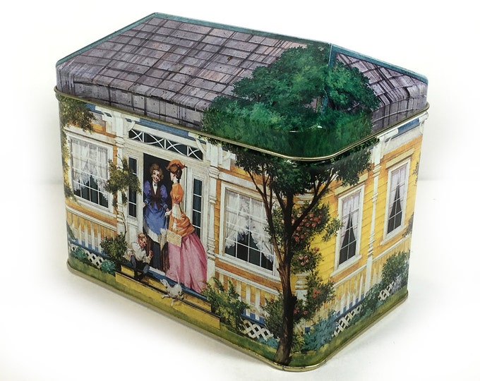 Vintage Metal Tin - Victorian Home, Illustrated Building Tin - Etsy