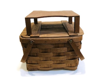 Vintage Basketville Handmade Wood Picnic Basket, Made in Vermont