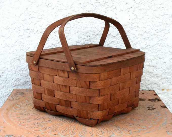 Wooden Picnic Basket by Putney Basketville, Vermont Etsy