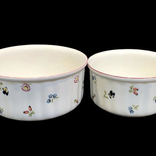 Vintage Villeroy & Boch "Petite Fleur" Soufflé Dishes, 6.5" and 7.75" Diameter (Sold Separately), Made in Luxembourg