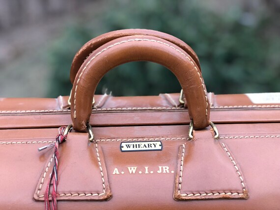 Gorgeous Vintage Pecan Brown Leather Suitcase, "W… - image 5