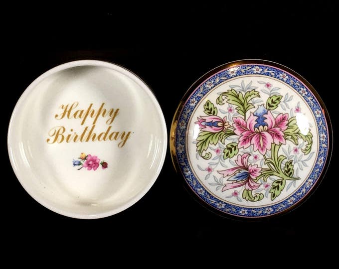 Vintage Round Porcelain Jewelry Box happy Birthday by Falcon China