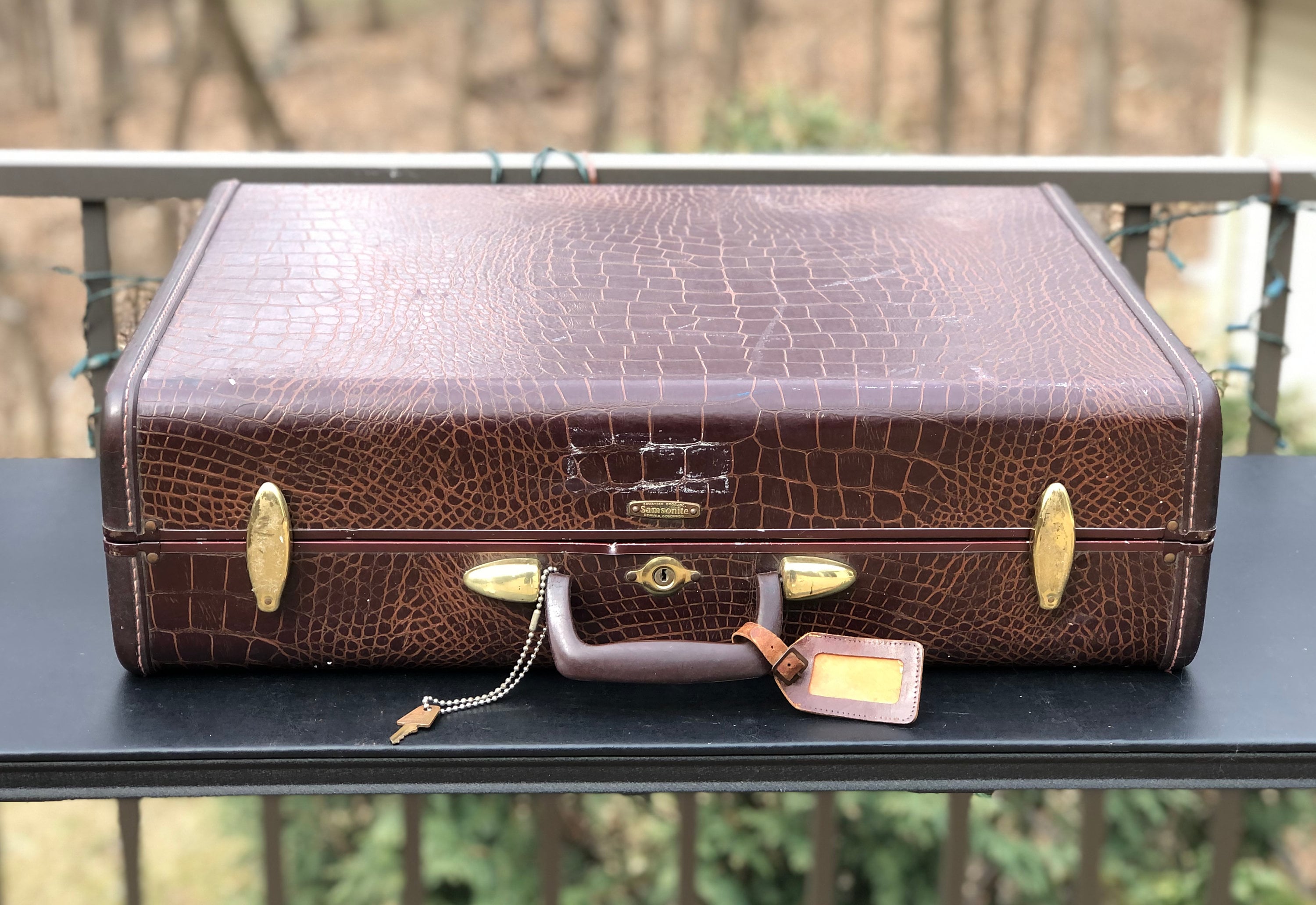 Vintage Samsonite Suitcase, Dark Brown, Alligator Texture