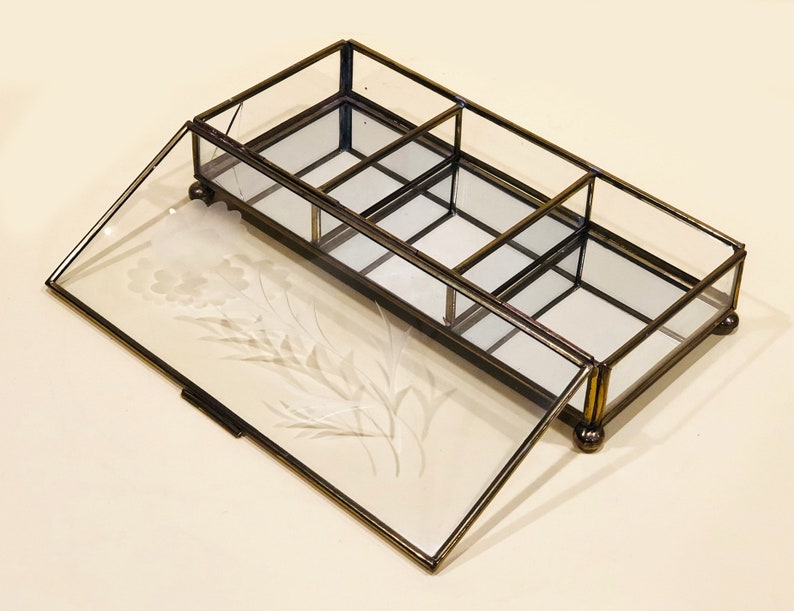 Vintage Glass and Brass Display Box Hinged Lid 4 Sided Etsy