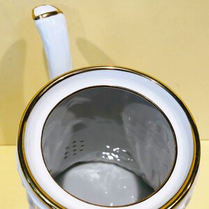 Vintage Coffee Pot, "Old English Oak", by Royal Stafford Fine Bone China, Fabulous Faux Bois Embossed Texture, White with Gold Trim image 8