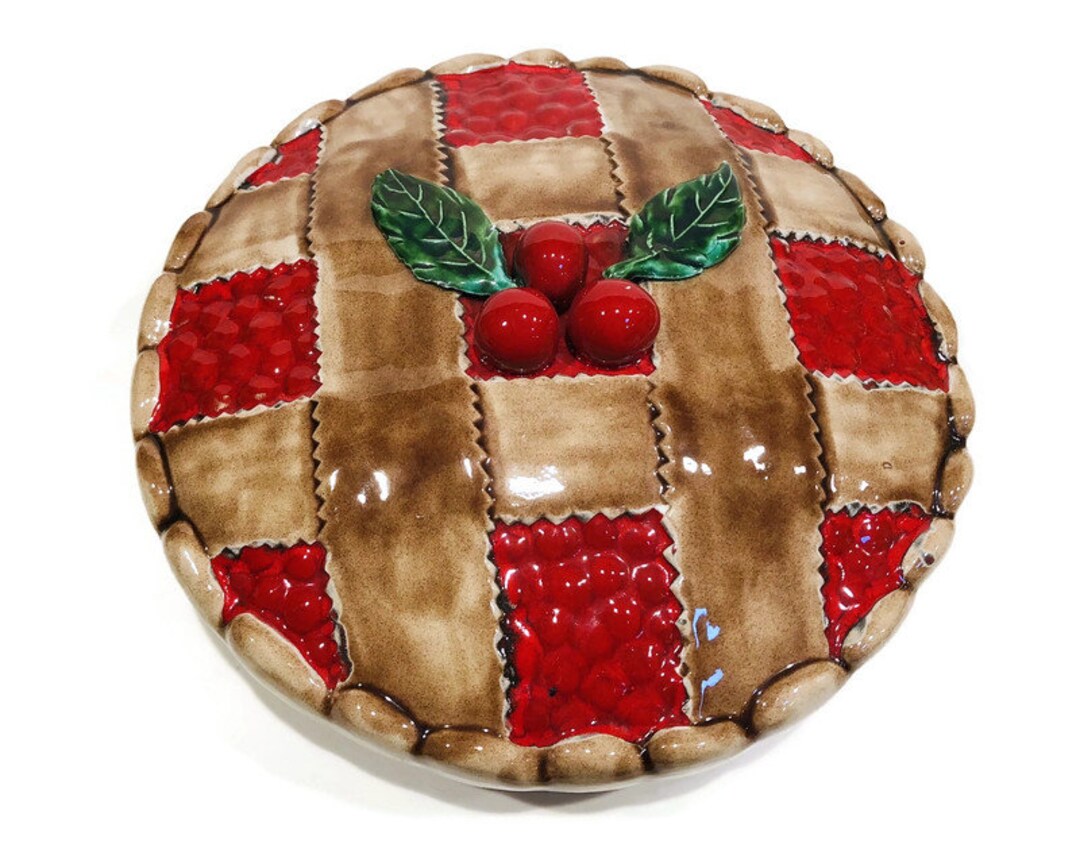 Vintage Ceramic Pie Keeper With Lid, Cherry Pie, Realistic Lattice Pie