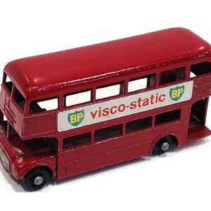 Vintage Tiny Diecast Red Double Decker British Bus, "BP - Visco-Static", Routemaster, Made in England by Lesney