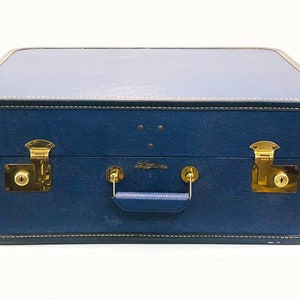 Vintage Dark Blue Lady Baltimore Classic Suitcase,  Luxurious Interior, Rectangle Shaped, Brass Hardware