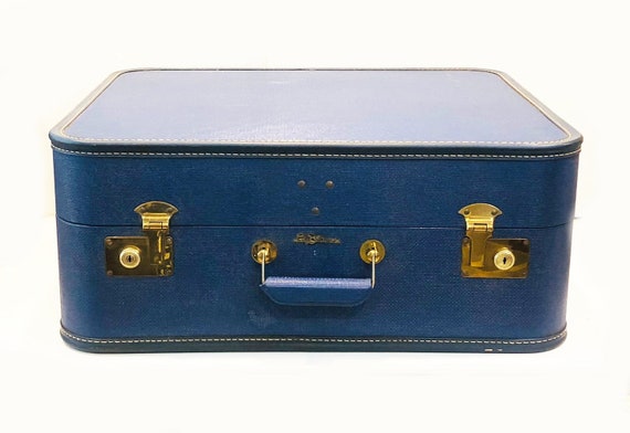 Maleta clasica vintage azul oscuro Lady Baltimore interior lujoso forma rectangular herrajes de laton Etsy Espana