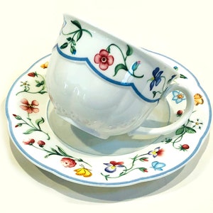 Vintage Villeroy and Boch &quot;Mariposa&quot; Coffee Mug and Saucer, White with Floral Borders, Made in West Germany (2 Available)