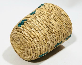 Round Vintage Woven Coil Basket, Natural Materials, Sage Green