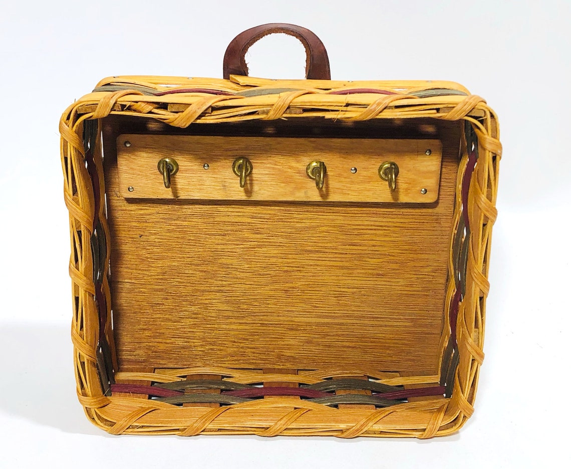 Vintage WallHung Key Organizer Basket Leather Strap 4 Key Etsy