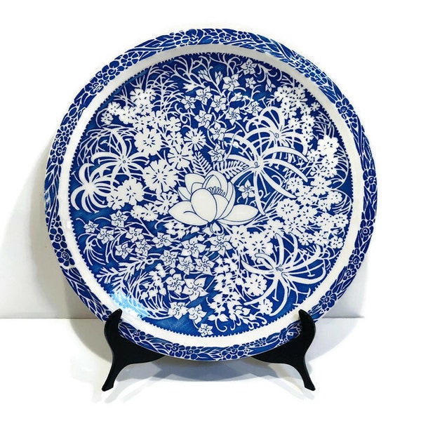 Extra Large Vintage Chop Plate, "Hawaiian Flowers" by Vernon Kilns, 14 Inch Diameter, circa 1938 to 1942