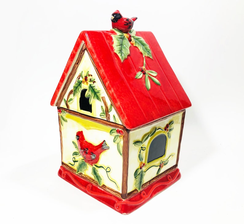 Vintage Bird House Cookie Jar Christmas Theme With Red Etsy