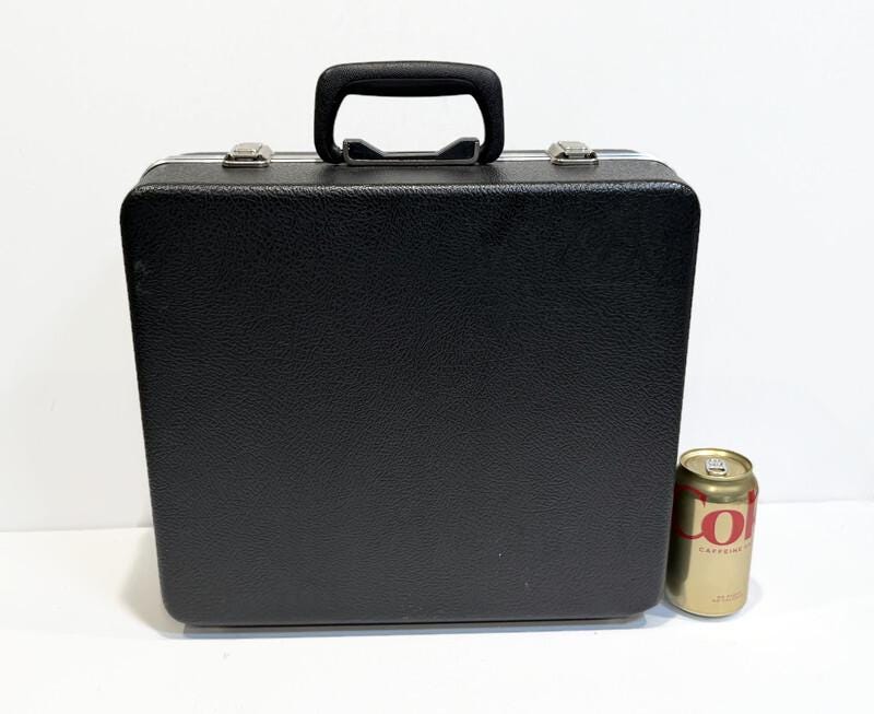 Large, Square Vintage Hard-shelled Black Travel Case, Removable