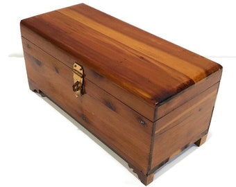 Unusual Footed Vintage Lane Wood Box - Mini Cedar Chest, Red Cedar Box, Hinged Lid, Brass Latch, Altavista, VA