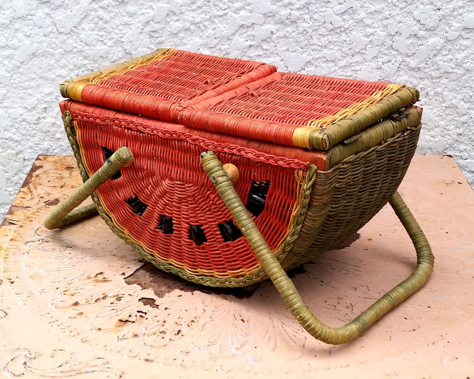 Vintage Watermelon Wicker Picnic Basket SO Charming Etsy