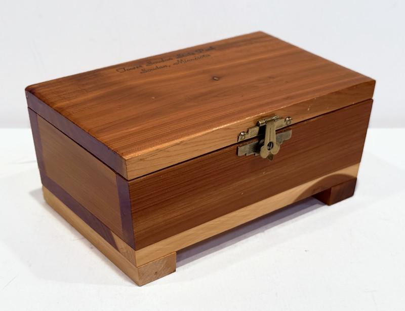 Vintage Small Cedar Wood Box, Solid Wood Construction, Footed