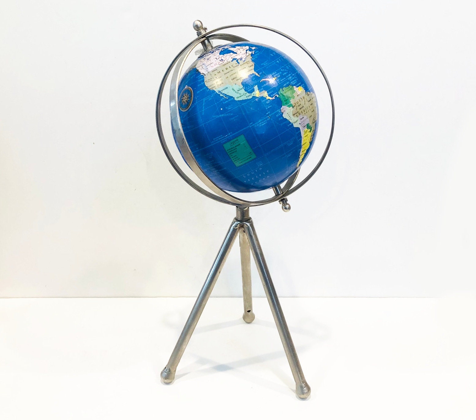Unique Double Axis Globe With Silver Metal Tripod Stand, Small 6