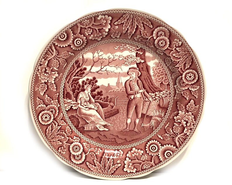 Spode Archive Collection Woodman Cranberry and White China Vintage Spode 10 38 Dinner Plate
